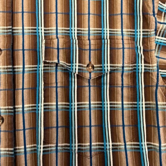 Panhandle Slim Mens Plaid Button-Down Shirt Sz M Brown/Blue Long Sleeve Western - Picture 9 of 12